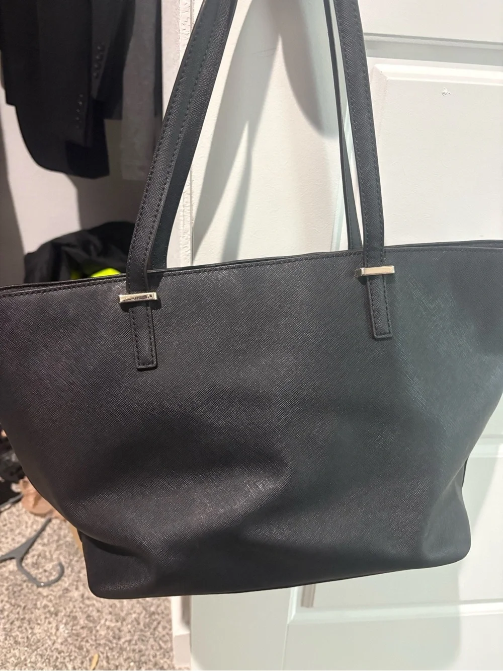 kate spade Black Leather Tote with Gold Logo Hardware